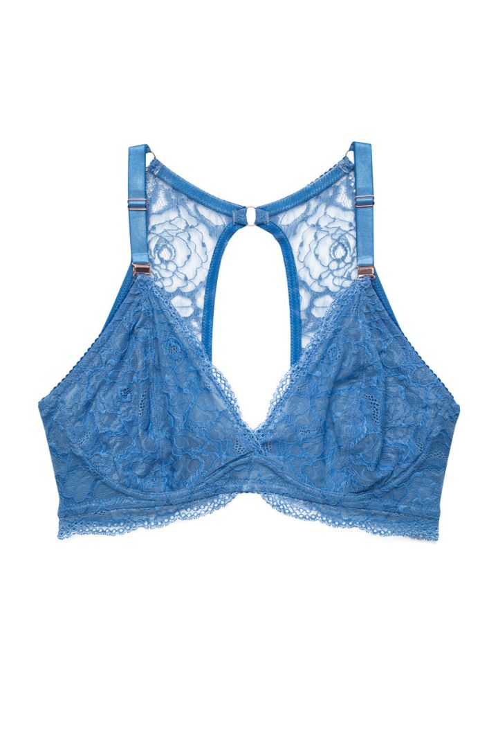 Plunge Maternity and Nursing Bra with Lace Back, blue