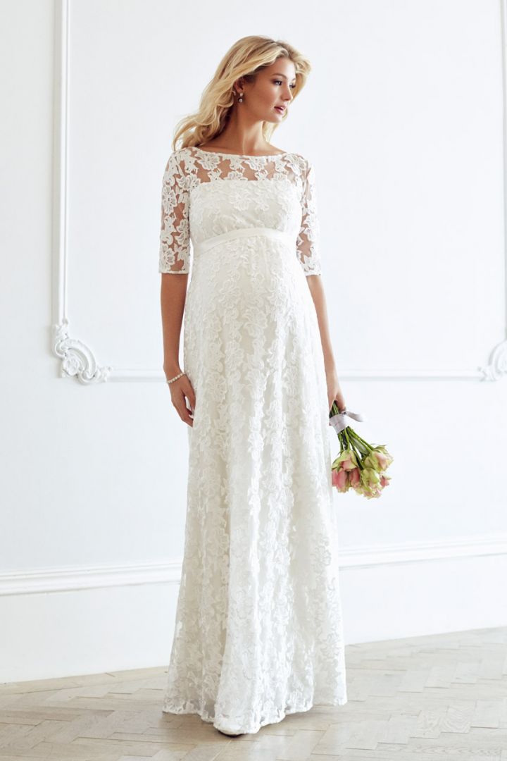 A-Line Maternity Bridal Dress Made of Lace, Long