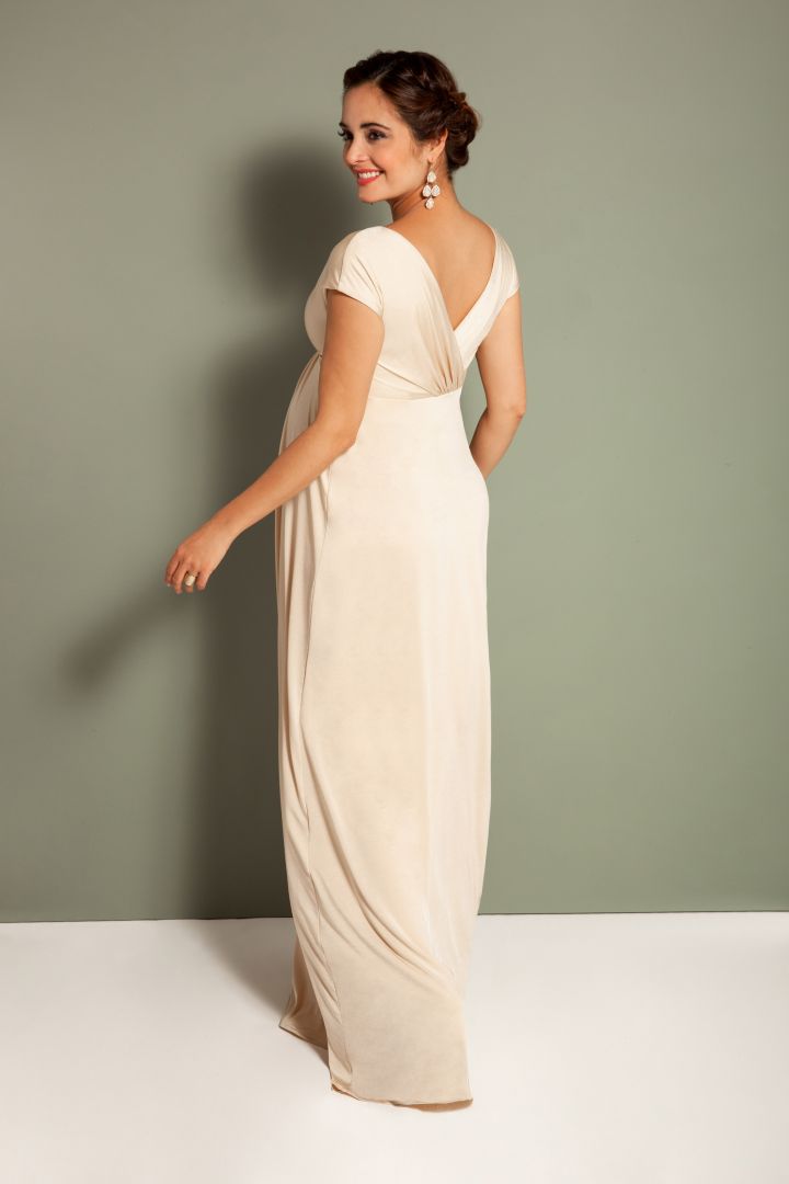 Festive Maternity and Nursing Dress with Cache-Coeur Neck Champagne