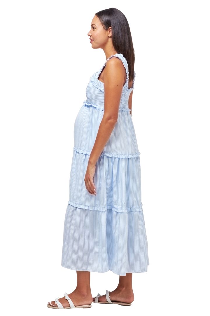 Maternity and Nursing Dress with Pleated Skirt and Vest Top
