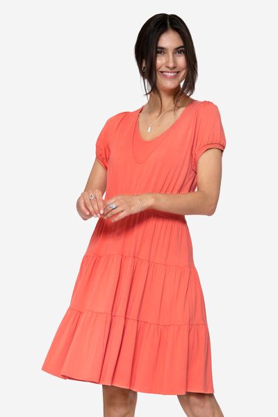 Organic Maternity and Nursing Dress with Flounces coral