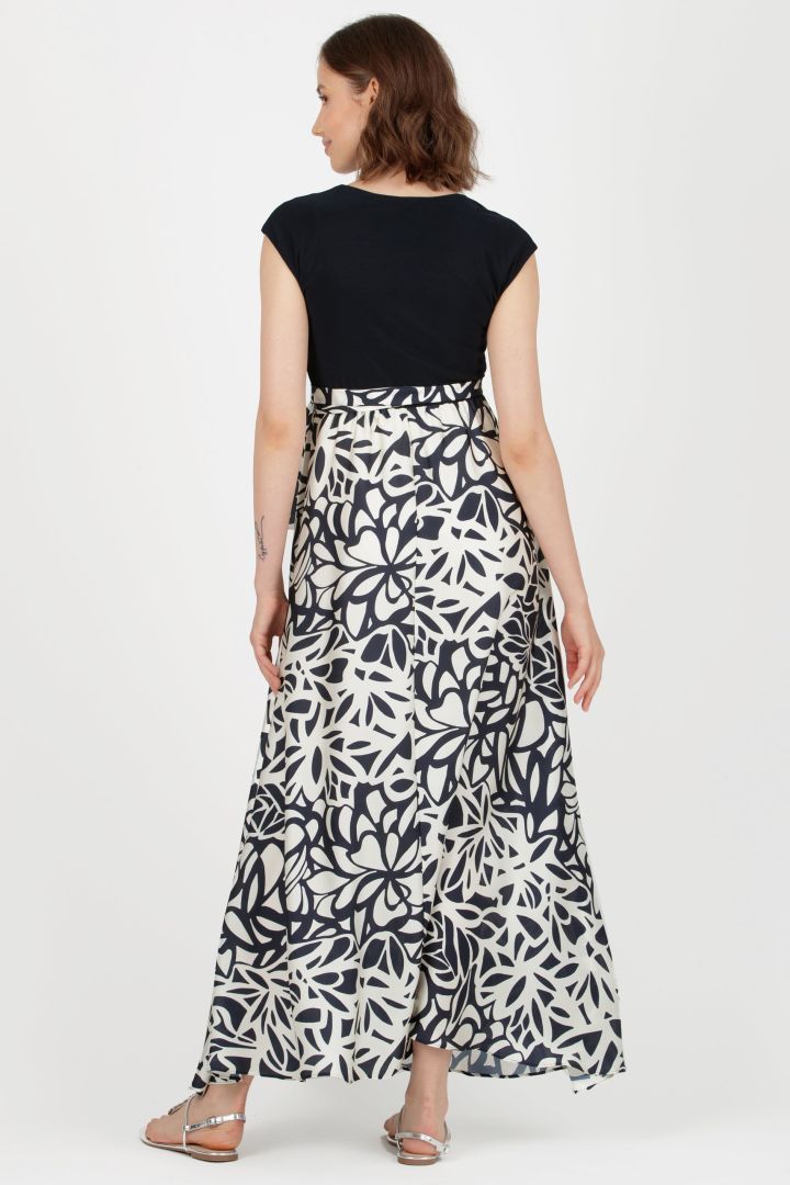 Maxi Maternity and Nursing Dress with Satin Skirt in print