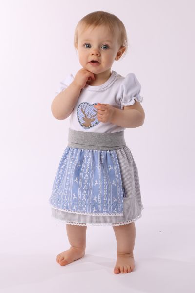 Traditional Bodysuit with Puffed Sleeves and Deer Applique light blue
