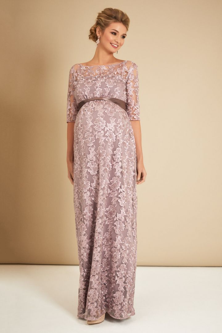 A-line maternity dress in lace, long, pink