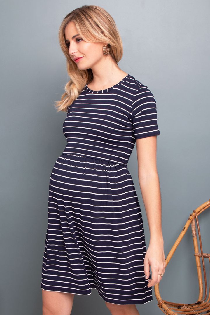 Short-Sleeved Maternity and Nursing Dress striped