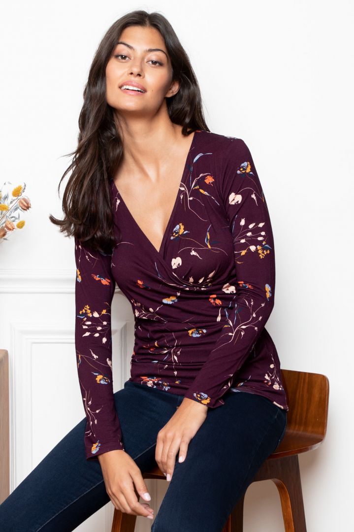 Cross-Over Maternity and Nursing Longsleeve with Flower Print