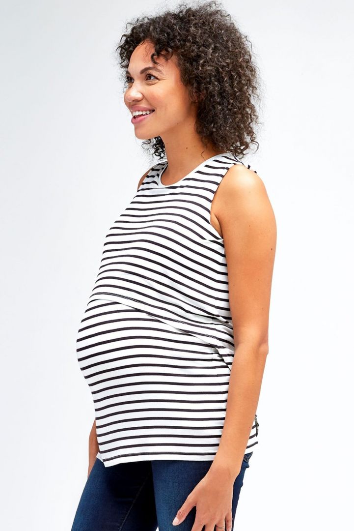 Layered Maternity and Nursing Top Stripes white/black