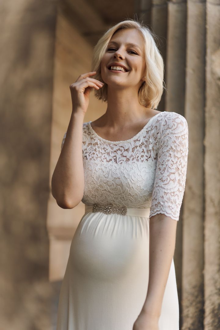 Long Plus Size Maternity Wedding Dress with Back Cut-Out