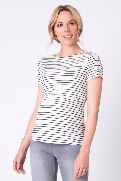 Stripe Maternity and Nursing Shirt Cap Sleeve