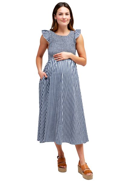 Ginham Maternity Dress with Ruffles
