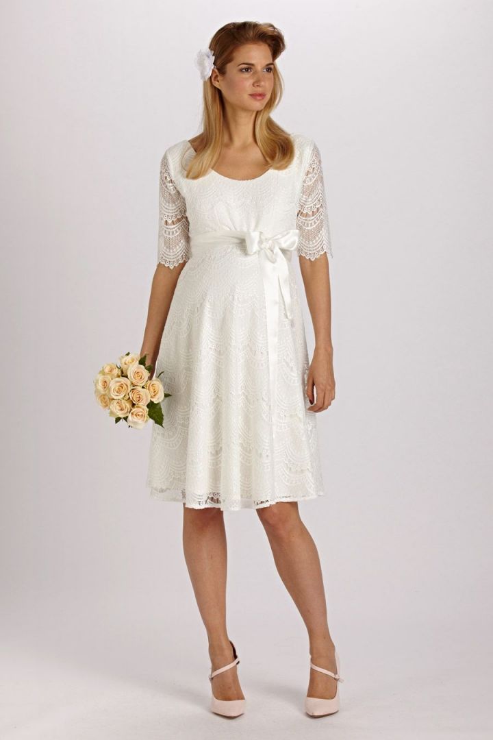 Maternity Wedding Dress with Half Lace Sleeves