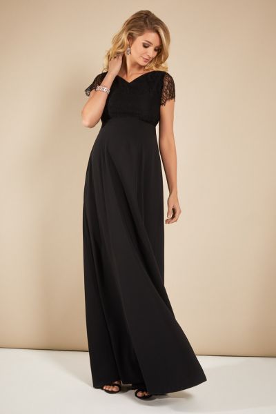 Maternity dress with lace top long black