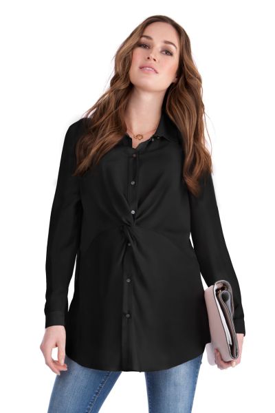 Front Twist Woven Maternity and Nursing Blouse black