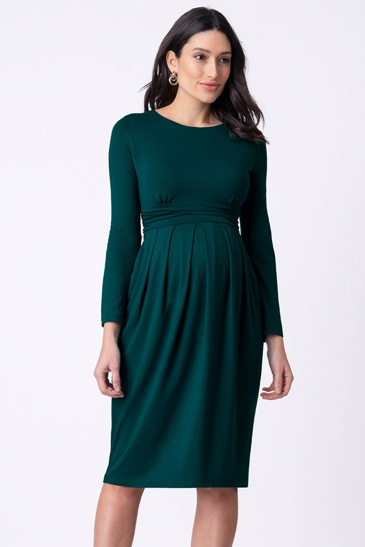 Maternity and Nursing Dress with Pleated Detail green