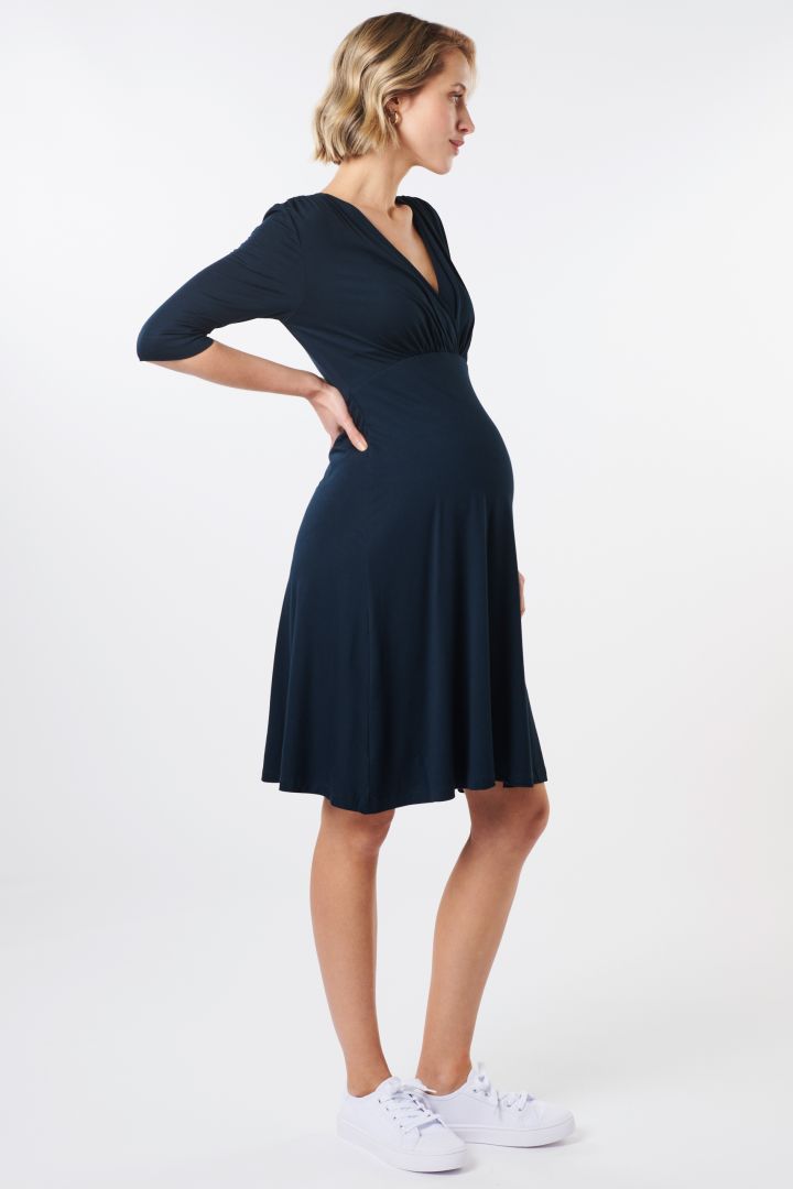 Ecovero Maternity and Nursing Dress with Post Partum Shaping Top navy