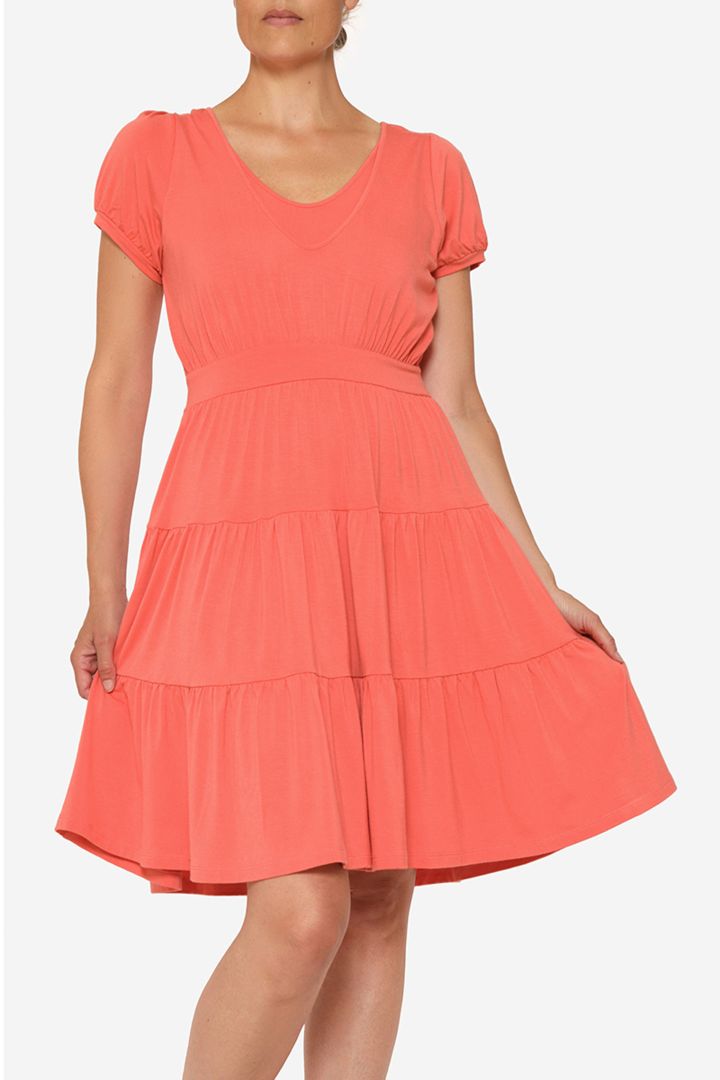 Organic Maternity and Nursing Dress with Flounces coral