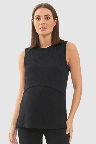 Double-layer Ribbed Maternity and Nursing Top black