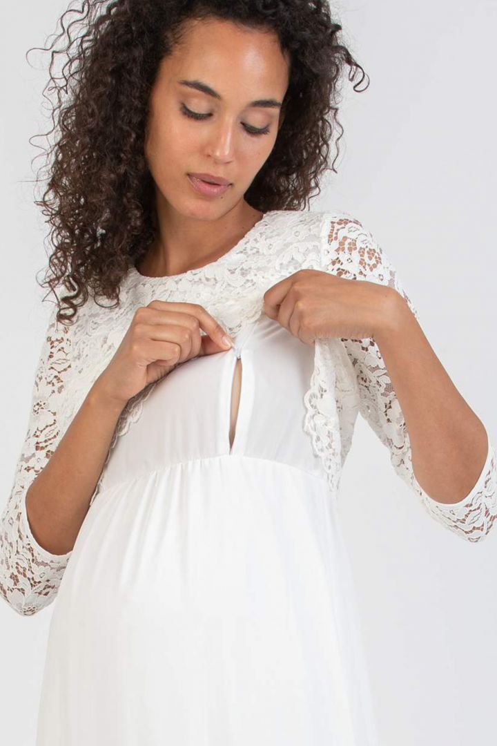 Maternity Wedding Dress with Nursing Opening and Lace Ivory