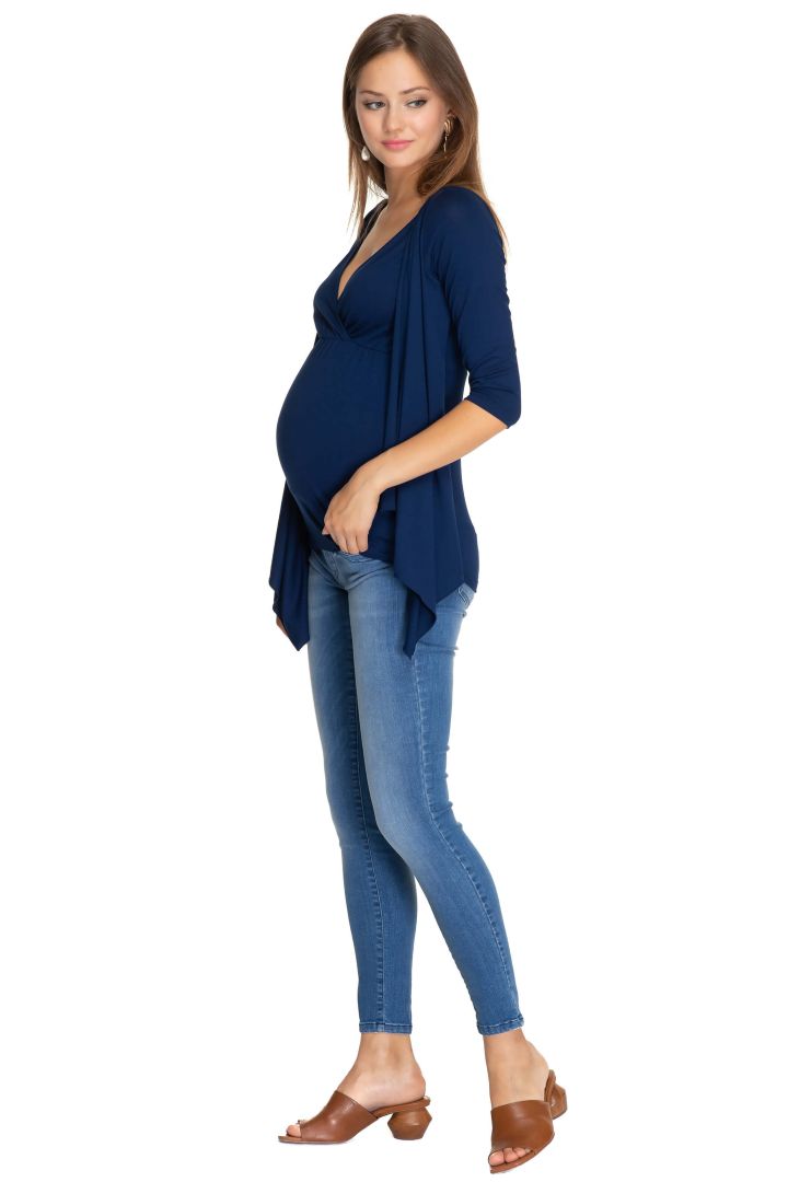 Maternity and Nursing Shirt with Cardigan Fronts navy
