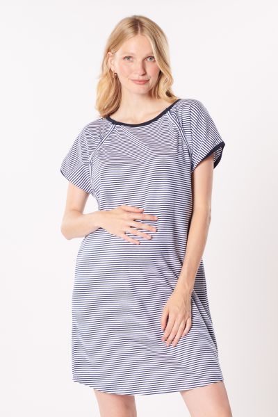 Organic birth dress and nursing nightgown striped