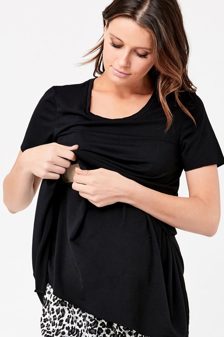 Maternity and Nursing Shirt Raw Edge black