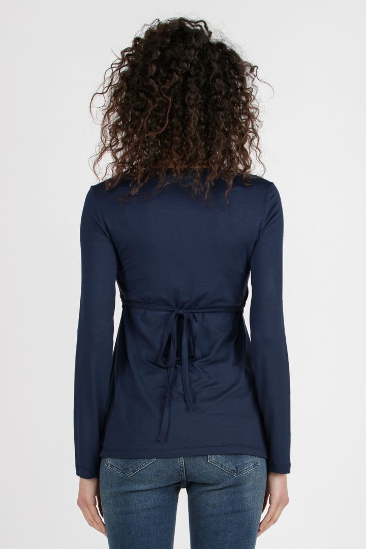 Maternity and Nursing Shirt with Back Tie Long Sleeve navy
