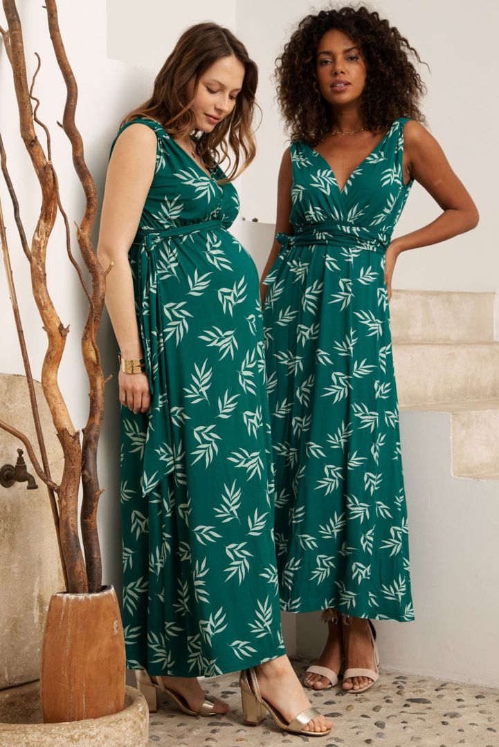 Maxi Maternity and Nursing Strap Dress with Palm Print