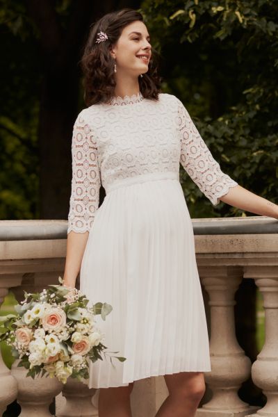 Maternity Wedding Dress with Lace and Pleated Skirt