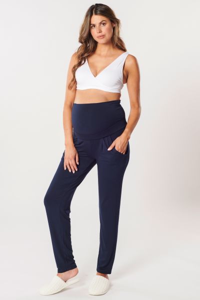 Modal Overbump Maternity Pants with Pleats navy