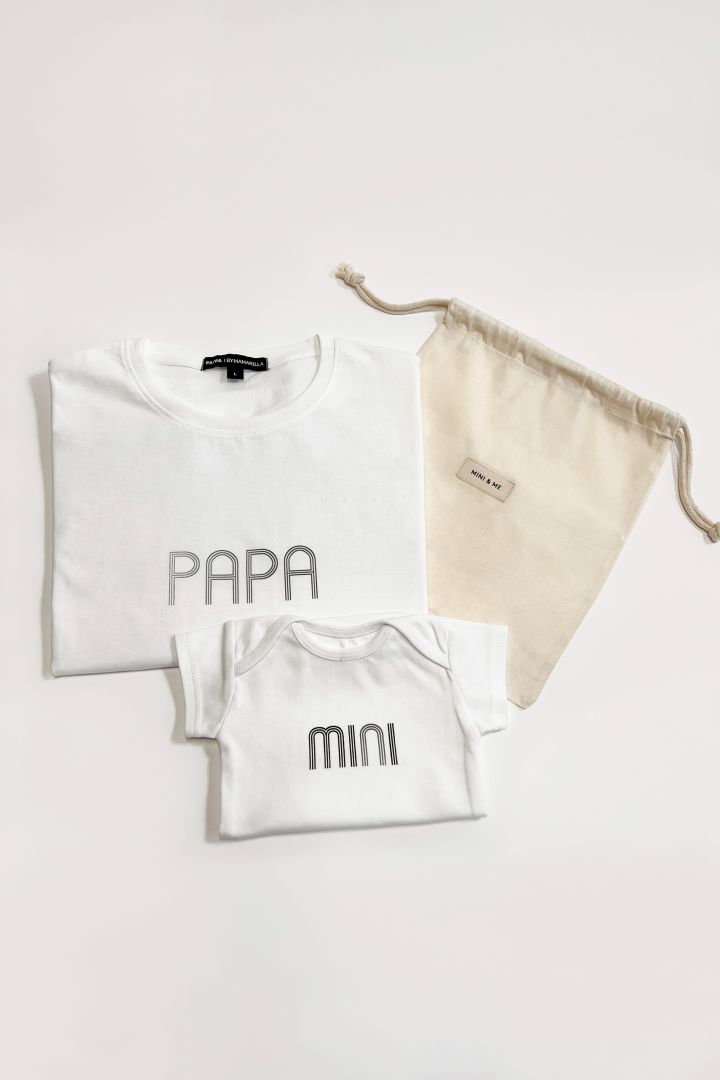 PAPA & MINI Organic Partnerlook T-Shirt & Onesie Set white