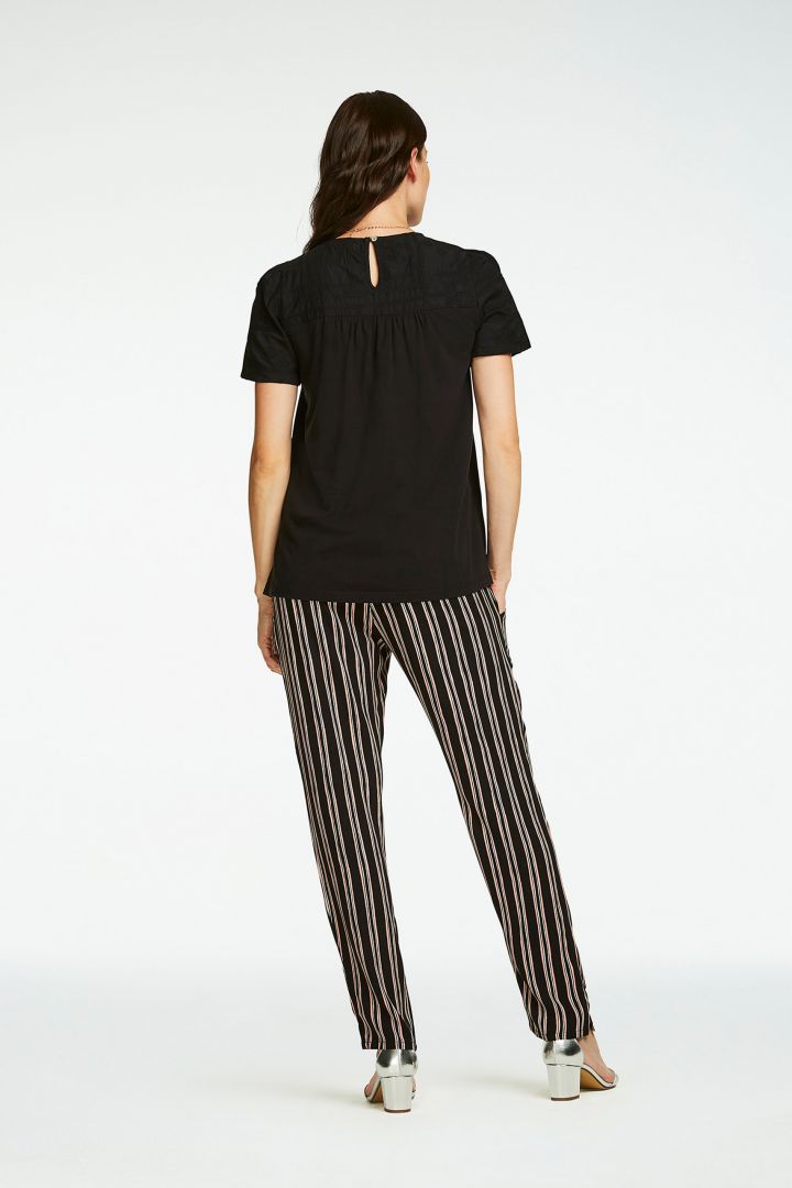 Striped Maternity Trousers with pleated Over-Bump Band black