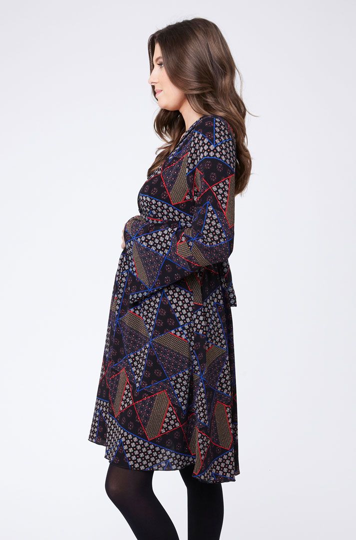 Maternity and nursing dress with bell sleeves