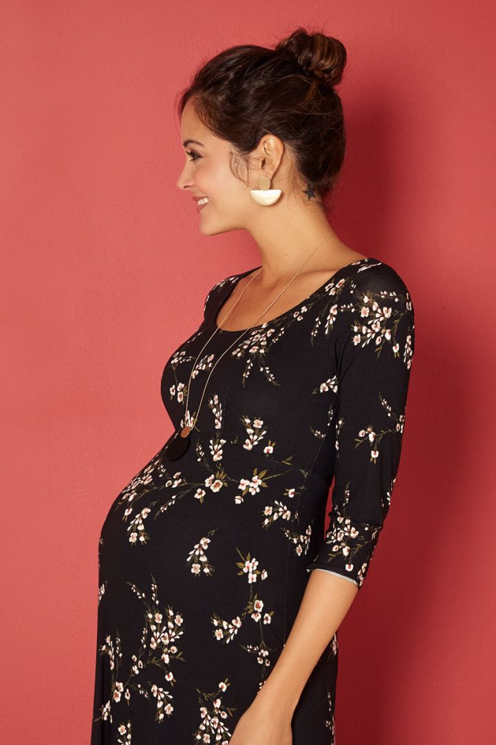 Night Blossom Print Maxi Maternity Dress