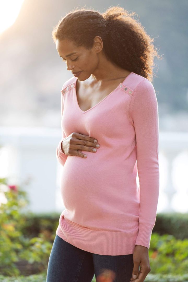 V-Neck Maternity and Nursing Sweater coral