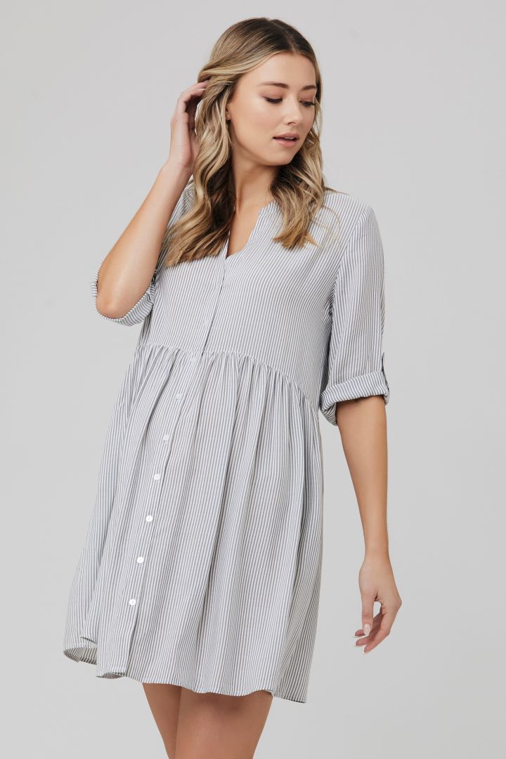Maternity and Nursing Tunic Dress with Stripes