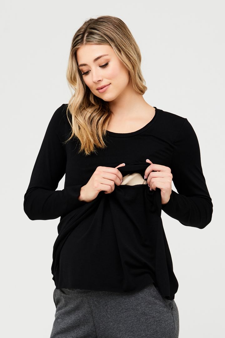 Cross-Over Maternity and Nursing Long-Sleeve Shirt black