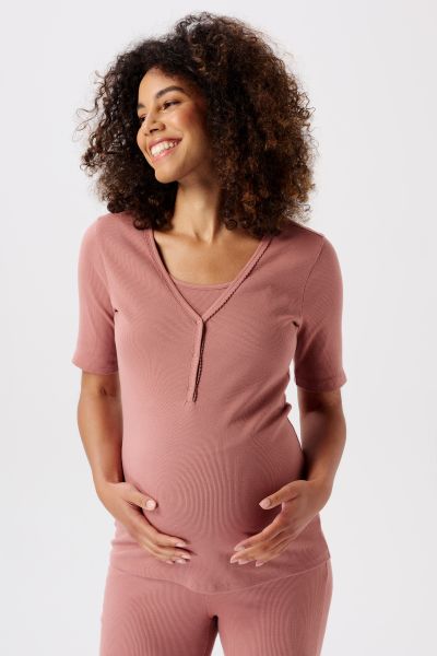 Organic Ribb Maternity and Nursing Shirt light terracotta