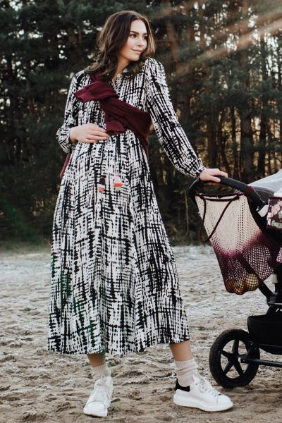 Maxi Maternity and Nursing Dress with Graphic Print