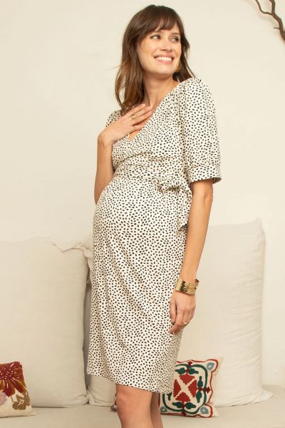 Maternity and Nursing Dress with Dot Print