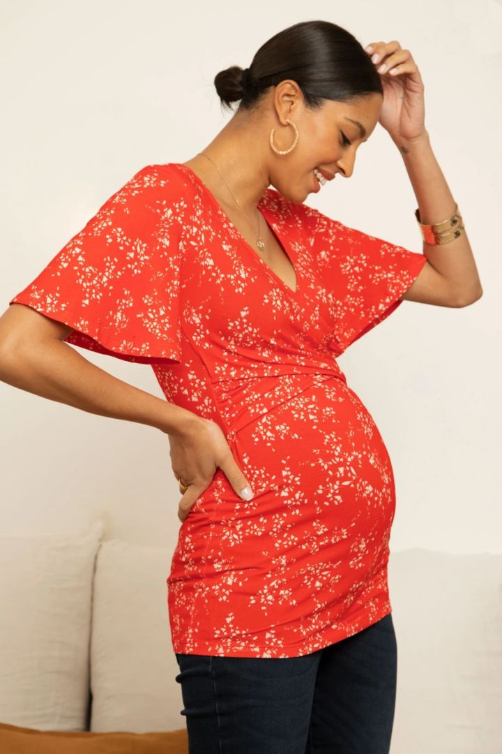 Cross-Over Maternity and Nursing Shirt red