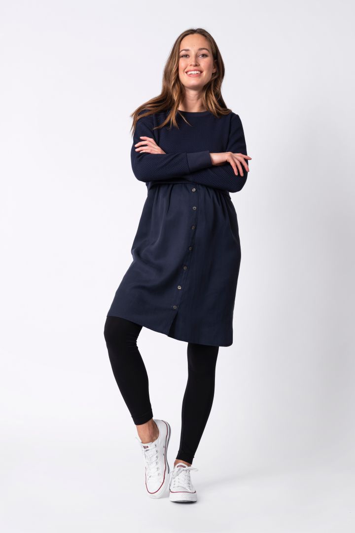 Layered Maternity and Nursing Dress with Textured Jumper navy