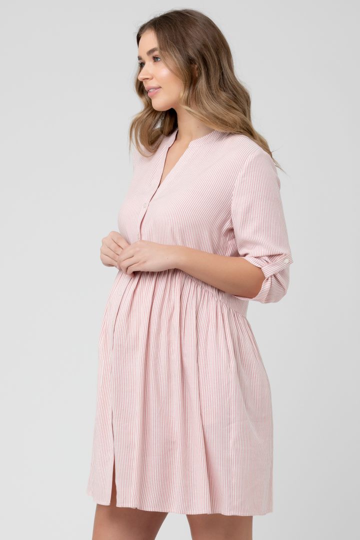 Maternity and Nursing Tunic Dress with Stripes peach / white