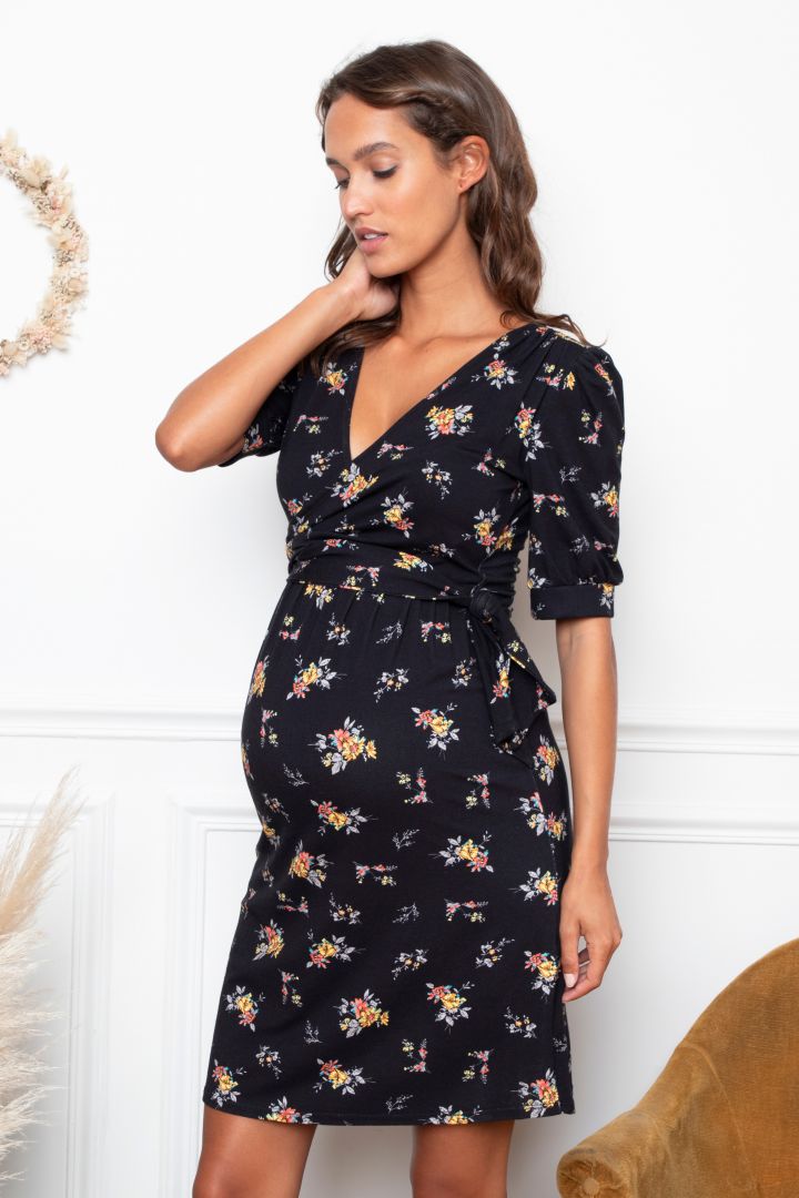Short Maternity and Nursing Dress with Flower Print