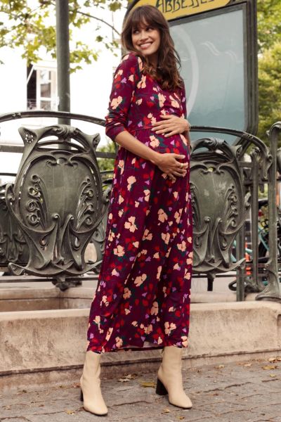Midi Maternity and Nursing Dress with Floral Print