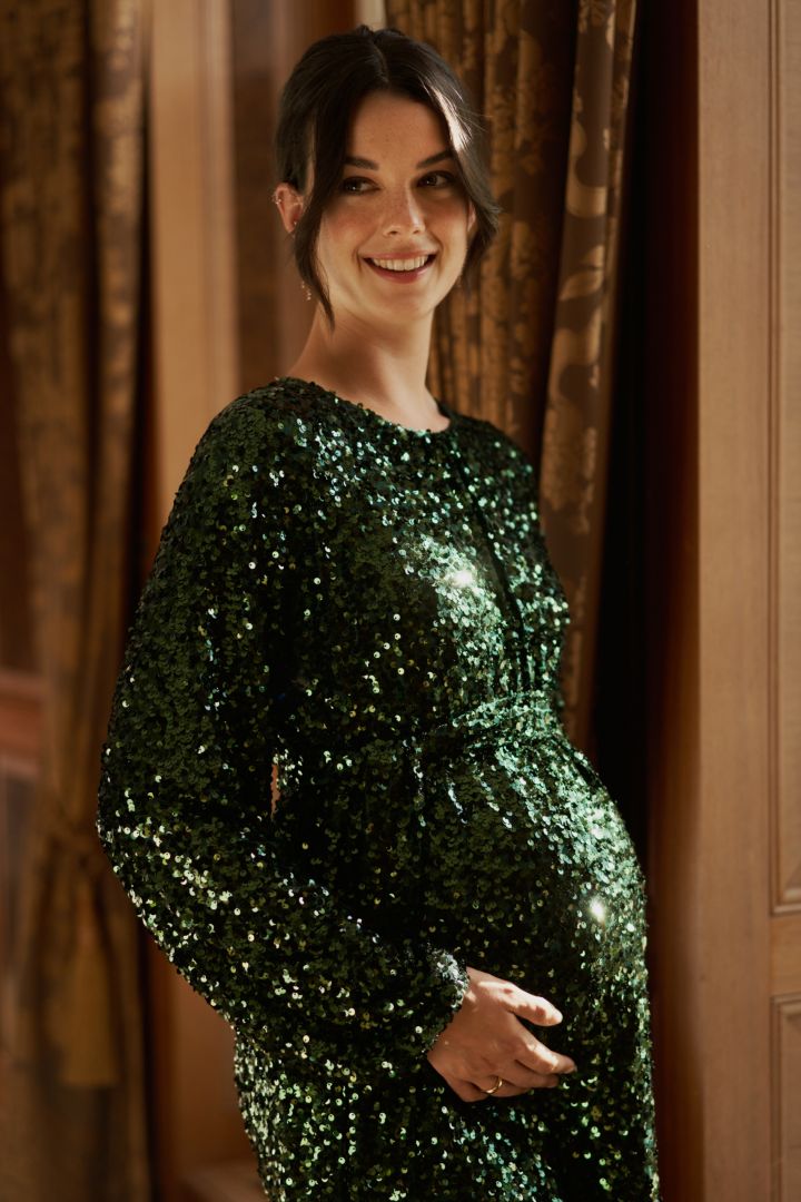 Sequin Maternity Evening Dress with Belt
