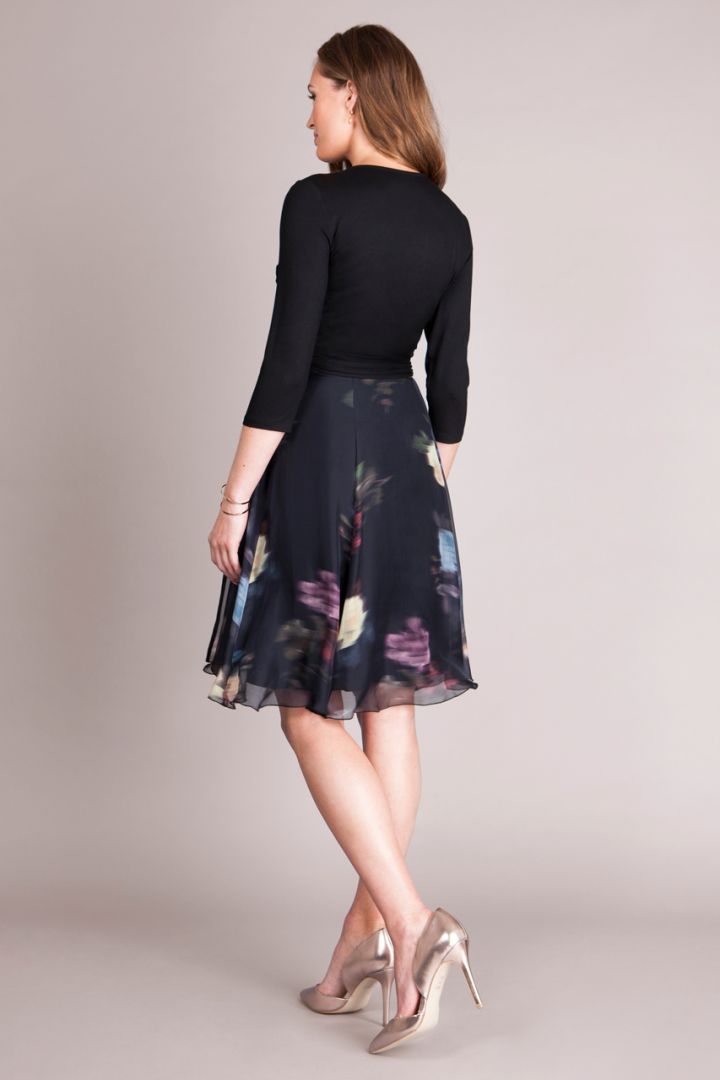 Black Floral Silk Wrap Maternity Dress short