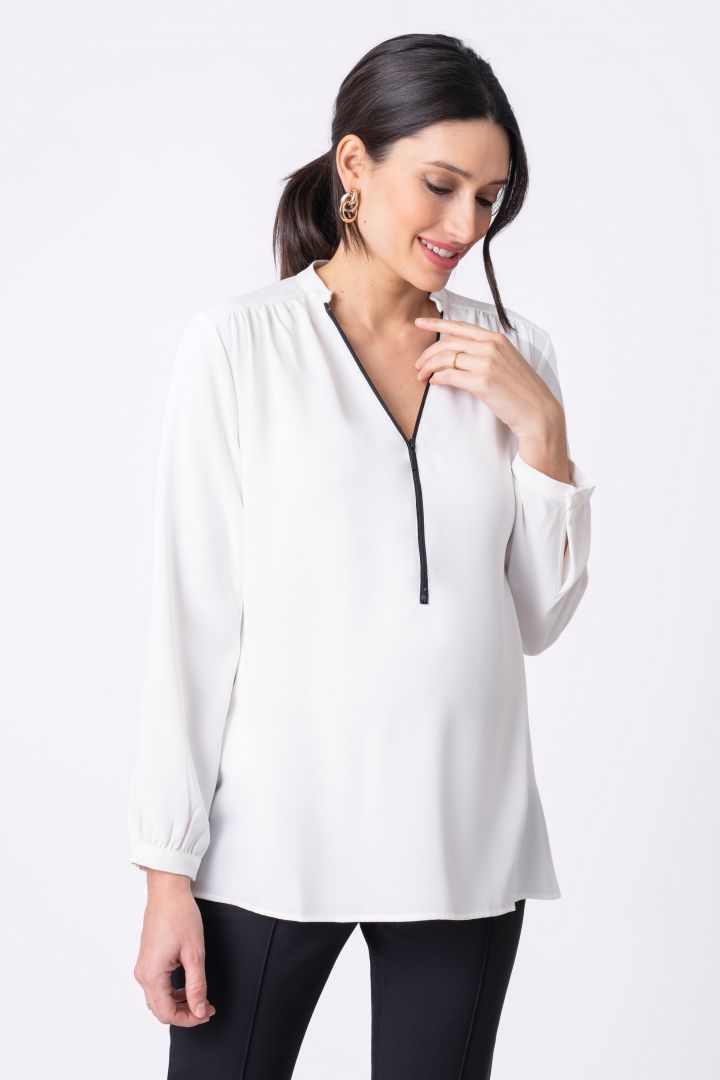 Maternity blouse with nursing opening
