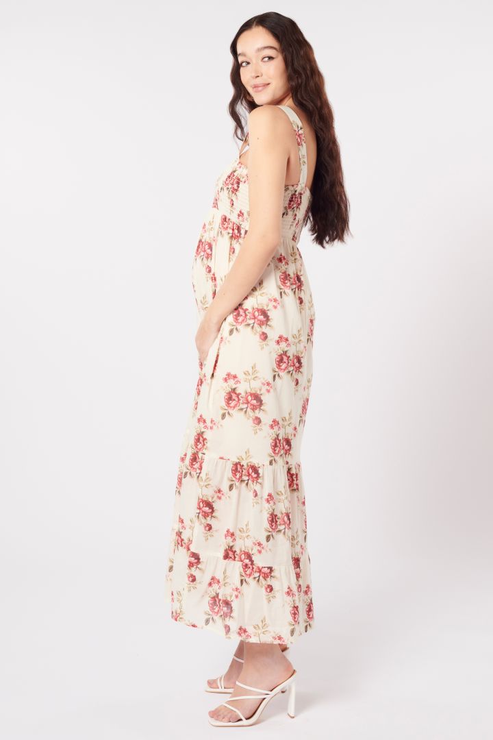 Maxi Maternity and Nursing Dress with Rose Print