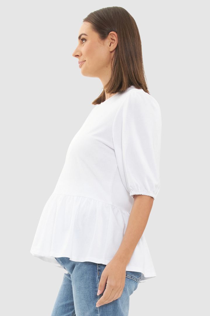 Peplum Maternity Shirt with Balloon Sleeves