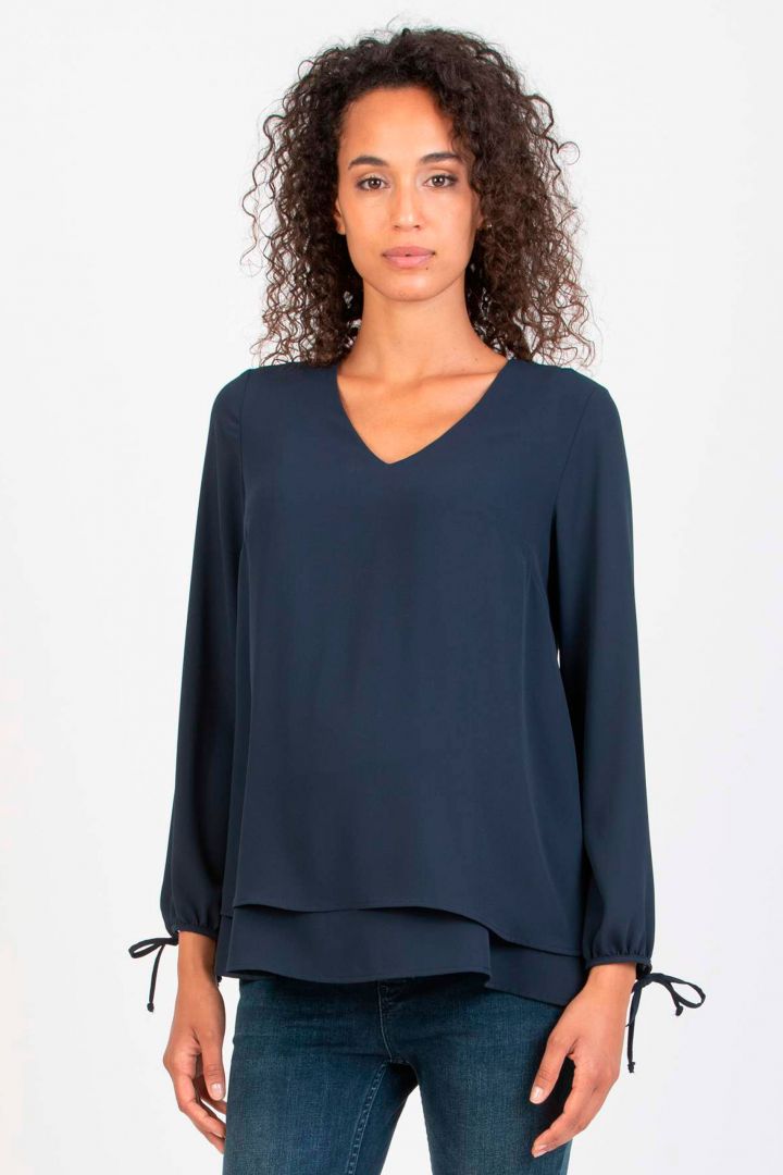 Layered Maternity and Nursing Blouse with Twisted Detail navy